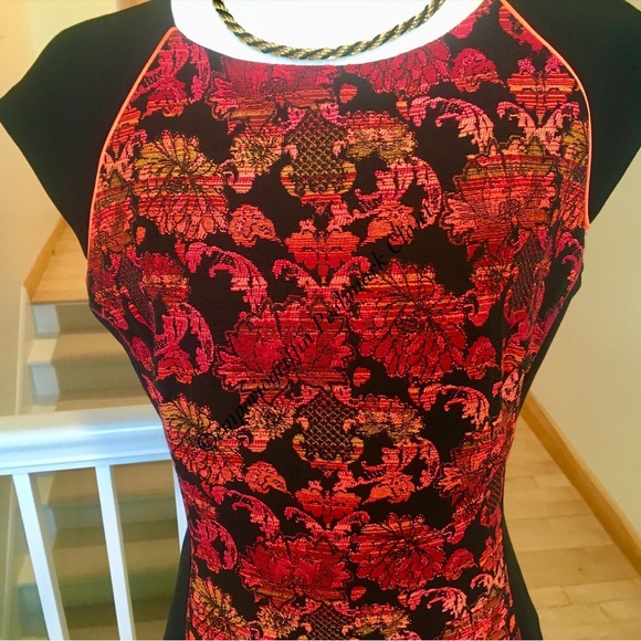 Beautiful Ted Baker Colourful Black Floral Embroidered Textured Sleeve Dress - Picture 2 of 15